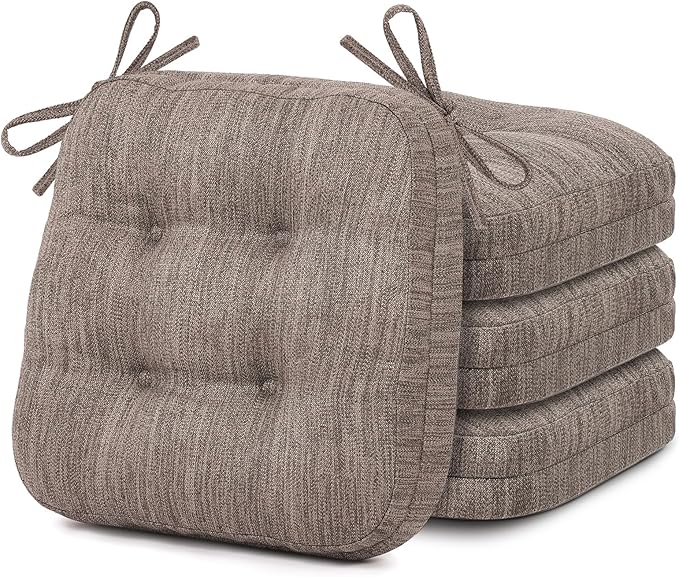 Shinnwa Kitchen Chair Cushions Set of 4, Dual-Layer Memory Foam Dining Chair Cushions, Patented Design Seat Pads with Ties, 16.5 x 16.5 x 3.5in, 4 Pack, Light Brown