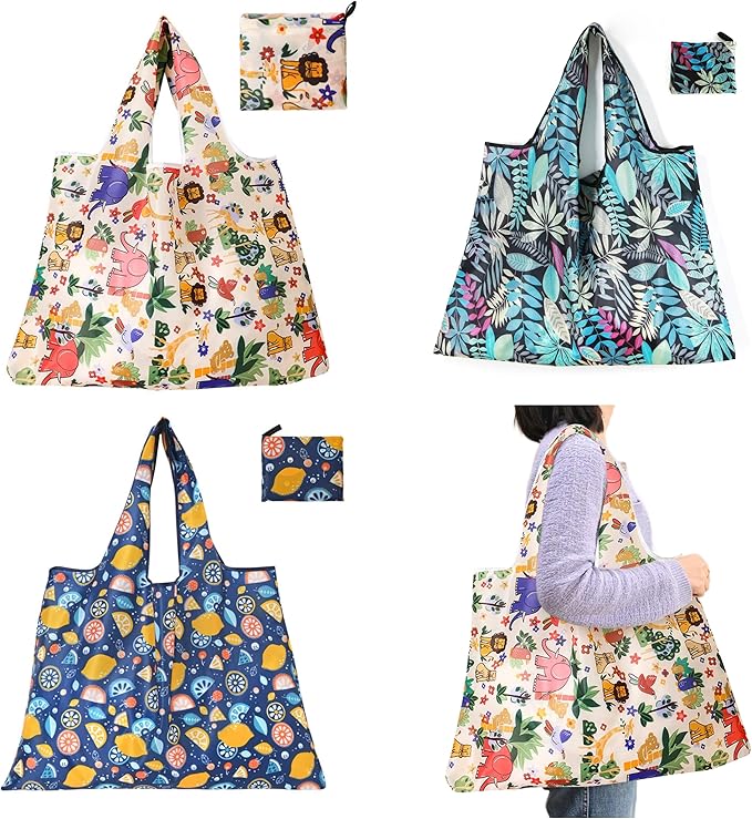 CISMARK Extra Large 50lbs Foldable Reusable Shopping Bags kitchen reusable grocery bags Washable Polyester Bags in Pocket