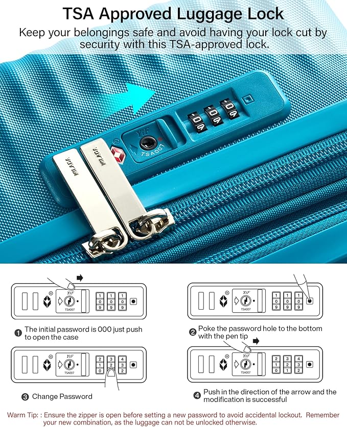 MILADA Expandable Carry On Luggage 20 Inch - Airline Approved Hardshell Suitcase with 8 Spinner Wheels, TSA Lock, Water-Resistant PC Shell, Lightweight & Durable for Travel, Caribbean Blue