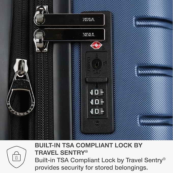 Traveler's Choice Archer Polycarbonate Hardside Spinner Luggage Set, Blue, Carry-On 21-Inch, Tie Down Straps