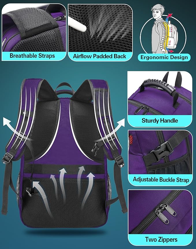 ProEtrade Travel Backpack, Extra Large Laptop Backpack School Business Anti Theft TSA Approved College Work Computer Bag Fits 17 Inch Laptop with USB Charging Port Bookbag for Women Men(Purple)
