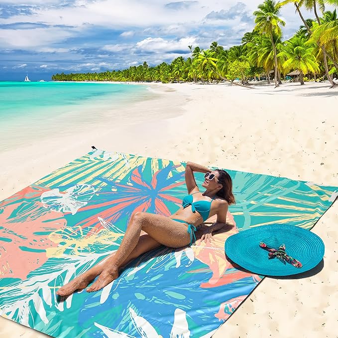 Beach Blanket Waterproof Sandproof Extra Large Beach Mat 79" X 83"/120"x108"for 1-8 Adults Quick Drying Durable Outdoor Picnic Mat for Beach Travel Camping Hiking