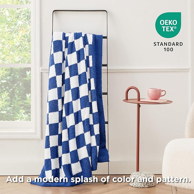 Bedsure GentleSoft Checkered Throw Blanket for Couch - Super Soft Cozy & Warm Knit Navy Blue Blankets, Breathable, Lightweight & Fluffy Plaid Blanket for Bed, Sofa, Gifts for Women Men, 50x60 Inches