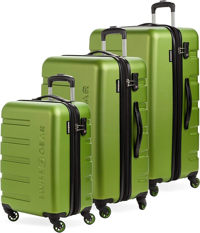 SwissGear 7366 Signature Hardside Expandable Luggage with Spinner Wheels, TSA Lock, Cup-Holder, Green, 3-Piece Set (19/23/27)