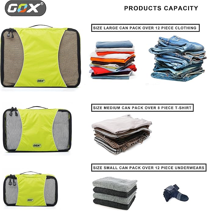 GOX Ultra Light 5 piece Packing Cubes Travel Luggage Organizer 1 Large 2 Medium 2 Small