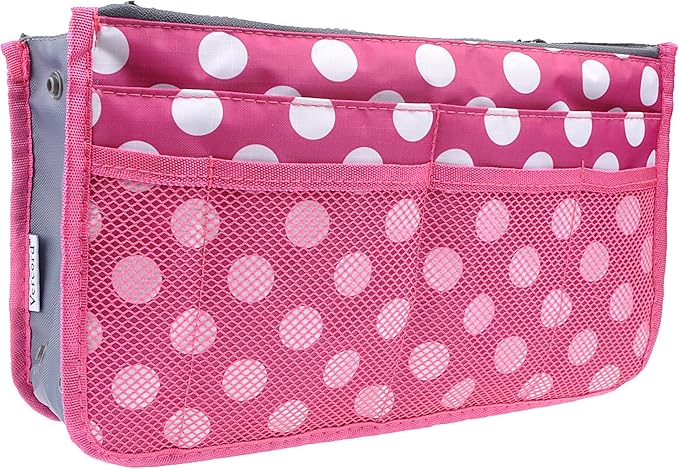 Vercord Purse Organizer Insert for Handbags Bag Organizers Inside Tote Pocketbook Women Nurse Nylon 13 Pockets Rose Dot Small