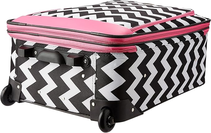 Rockland Escape 4-Piece Softside Upright Luggage Set,Telescoping Handles, Pink Chevron, (14/19/24/28)