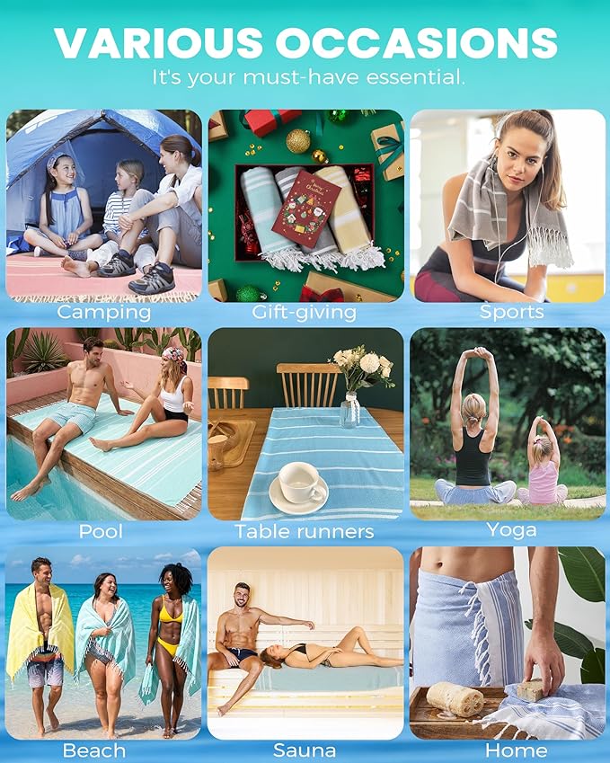 2 Packs Cotton Turkish Beach Towels Quick Dry Sand Free Oversized Bath Pool Swim Towel Large Extra Xl Big Blanket Adult Travel Essentials Cruise Accessories Must Haves Clearance Vacation Stuff