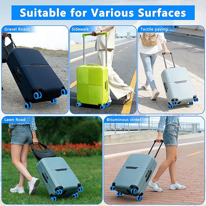 8 Pcs Upgraded Luggage Wheel Covers, Suitcase Protector, Wear-Resistant Anti-Noise Silicone Wheel Covers for 2-2.4” Spinner Wheels, Travel Accessories for Carry On Luggage (Blue, Small)