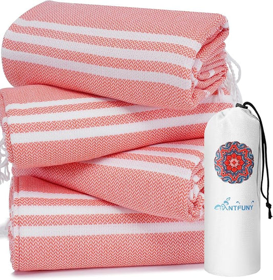 4 Pack Turkish Beach Towels Vacation Essentials Pool Towel for Women Birthday, Teacher Appreciation Thank You Gifts, Mothers Days Bridesmaid Bride Girlfriend Friendship Sister 40th Retirement Gift