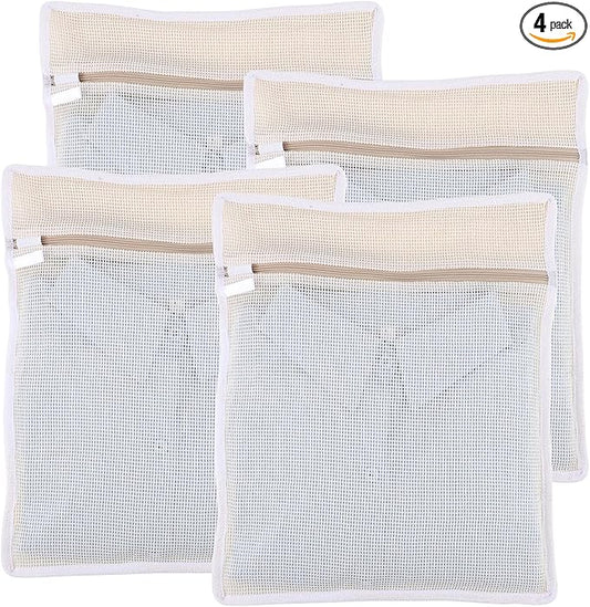 4Pcs Durable Cotton Mesh Laundry Bags for Delicates, 12×16inch Breathable Laundry Mesh Wash Bags with Sturdy Zipper for Delicates, Clothes, Pants, Underwear, Bra, Socks (M)