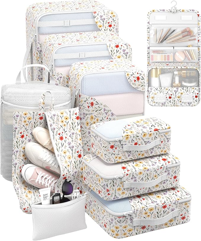 10 Set Packing Cubes for Travel, Gifts for Women Mom,Anti-Tearing Suitcase Organizer for Luggage with Shoe & Hanging Toiletry Bag,OlarHike Vacation Essentials & Accessories for Cruise Ship