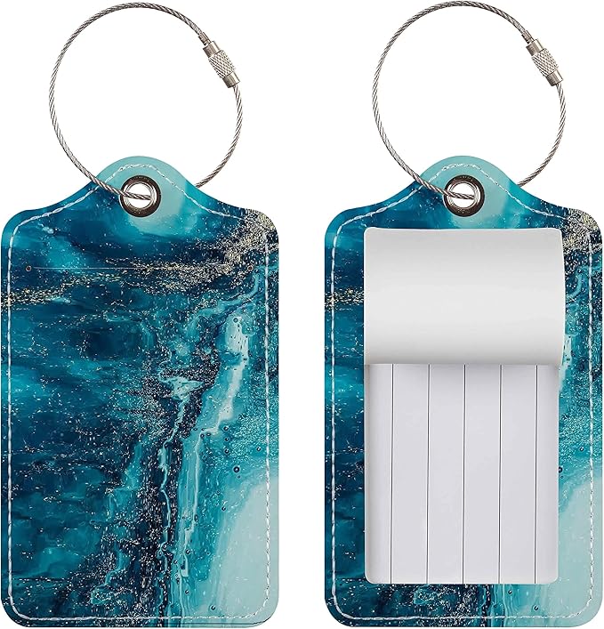 Luggage Tags for Suitcases, 2 Pack Cute PU Leather Suitcase Tag Identifiers TSA Approved with Stainless Steel Loop and Address Card for Baggage Tag for Cruise Airport Travel Essentials by Chelmon