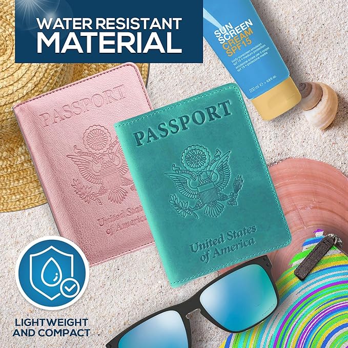 Ciana Passport Holder for Travel – PU Leather Passport Cover and Card Holder for Men & Women – Slim Passport Holder with Card Protector Slot, Travel Must Haves (Turquoise and Rose Gold)