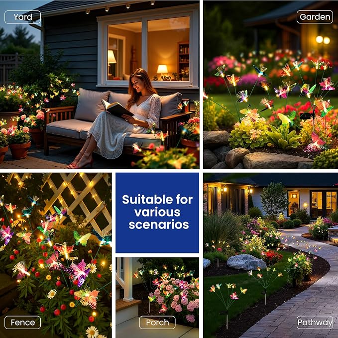 Solar Garden Lights,6Pack Swaying Butterfly Lights Garden Decor | Warm White LED Solar Lights for Outside Yard,Lawn,Patio,Pathway Decoration Gardening Gifts