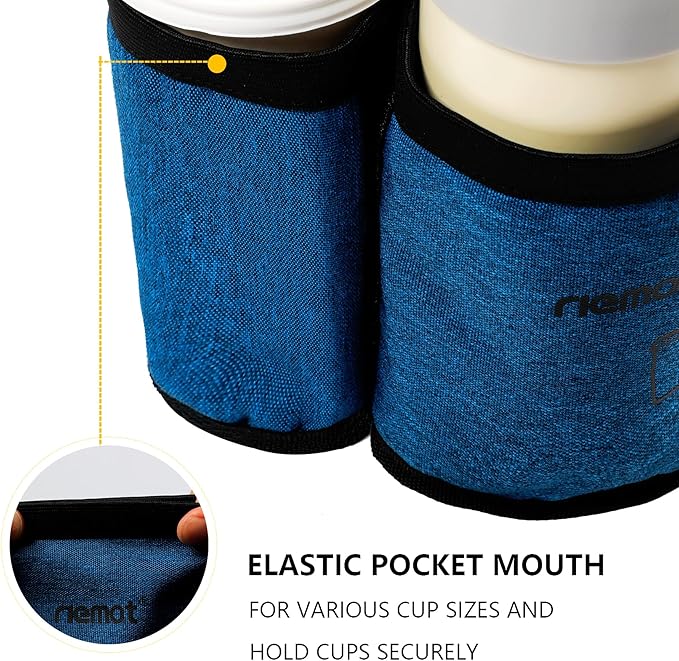 riemot Luggage Travel Cup Holder Free Hand Drink Carrier - Hold Two Coffee Mugs - Fits Roll on Suitcase Handles - Gifts for Flight Attendants Travelers Accessories Navy