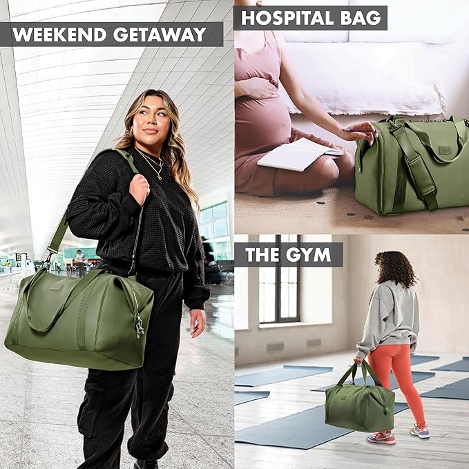 Fit & Fresh Neoprene Weekender Bag for Women – Carry-On Friendly Travel Duffel with Expandable Sides, Trolley Sleeve & Pockets – Lightweight, Water-Resistant Overnight Bag for Weekend Trips + Gym