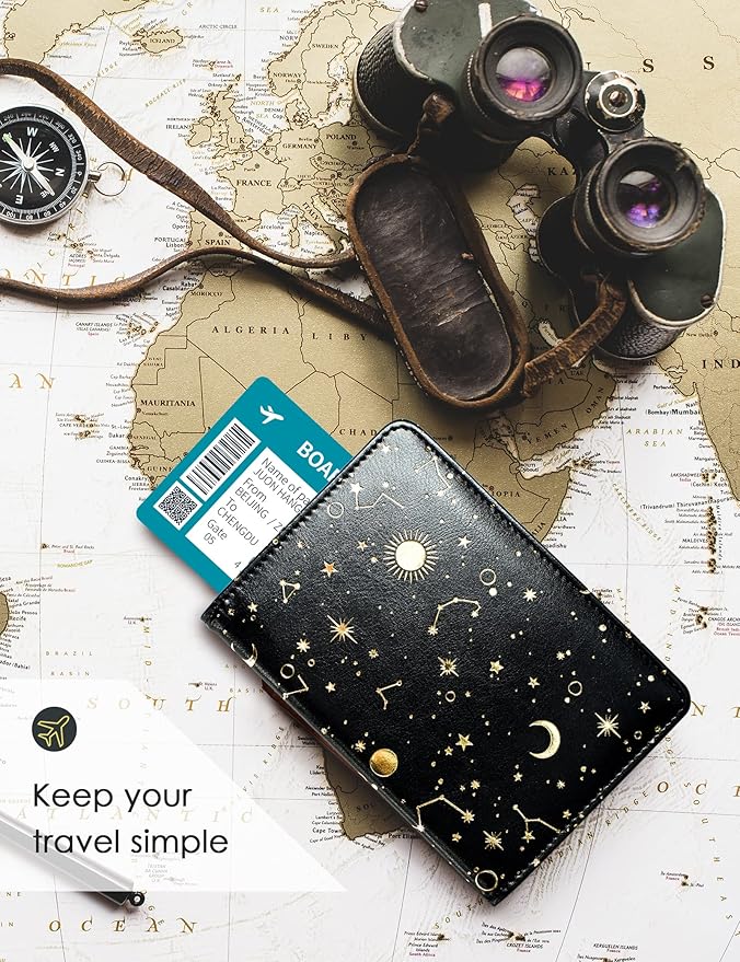 Mymazn Passport Holder with Clear Pocket Passport Case Passport Cover Women Passport Case with RFID Blocking and Vaccine Card Holder Travel Wallet (Black/Gold, Minimalist)