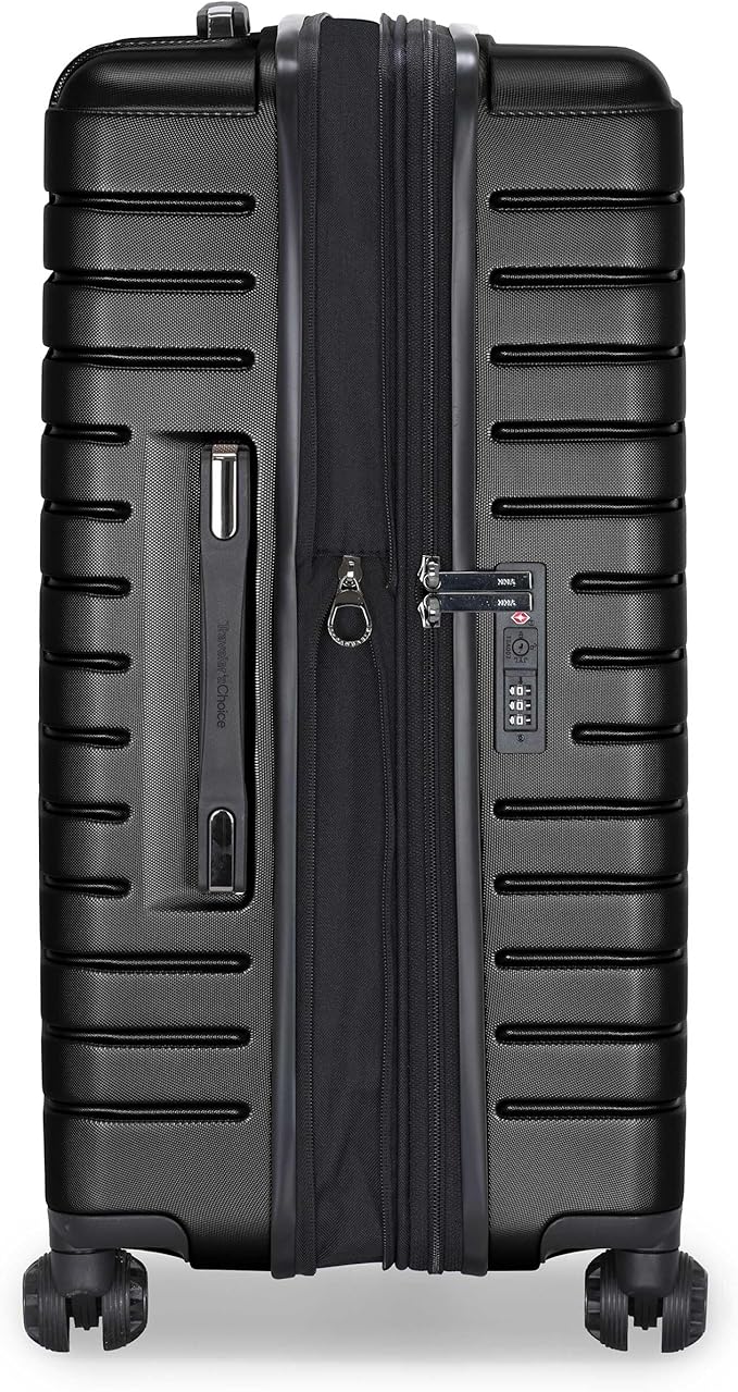 Traveler's Choice Archer Polycarbonate Hardside Spinner Luggage Set, Tie Down Straps, Black, Checked 25-Inch