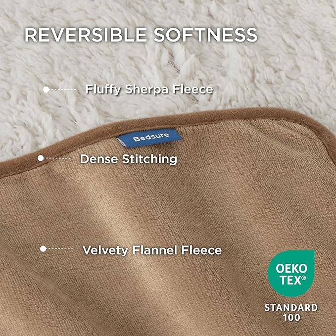 Bedsure Waterproof Dog Blankets for Large Dogs - Large Cat Blanket Washable for Couch Protection, Sherpa Fleece Puppy Blanket, Soft Plush Reversible Throw Furniture Protector, 40"X50", Camel