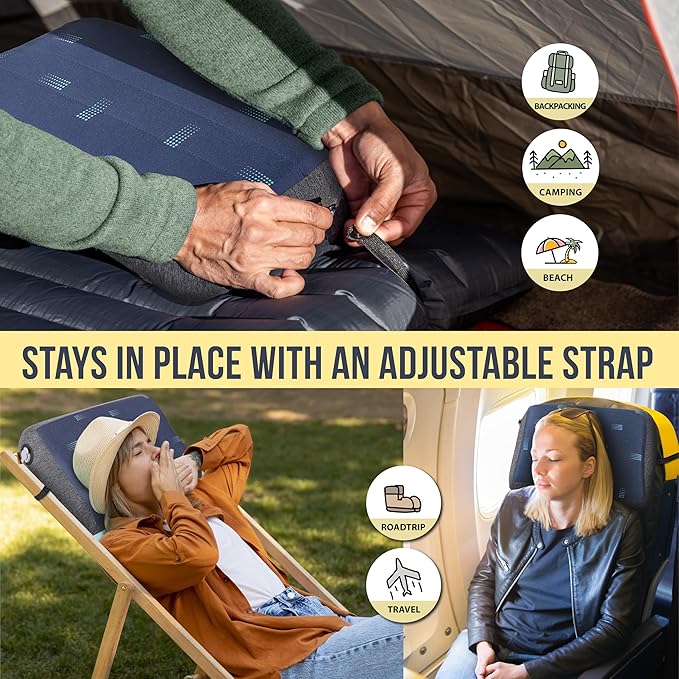 TREKOLOGY ALUFT Pro Inflatable Camping Pillow with Removable Foam-Padded Case - Camp Pillow for Camping & Hiking, Backpacking, Airplane, and Travel - Add to Your Outdoor Backpacking Gear Essentials