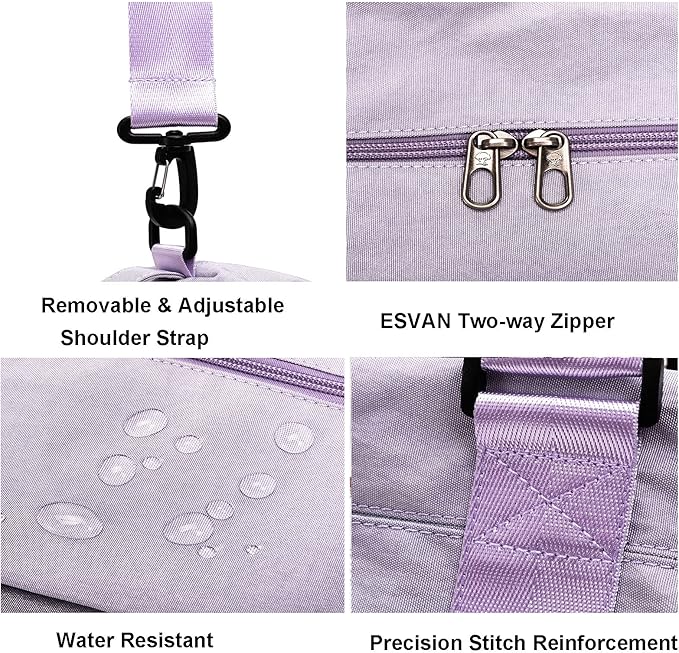 ESVAN Travel Tote Duffel Gym Bag,Weekender Overnight Carry-on Tote Crossbody Bag with Wet Pocket and Trolley Sleeve Upgraded