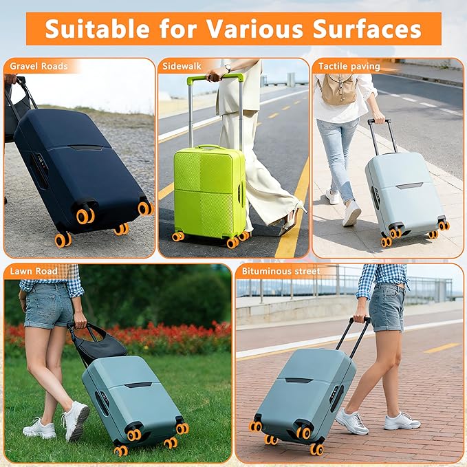 8 Pcs Upgraded Luggage Wheel Covers, Suitcase Protector, Wear-Resistant Anti-Noise Silicone Wheel Covers for 2-2.4” Spinner Wheels, Travel Accessories for Carry On Luggage (Orange, Small)