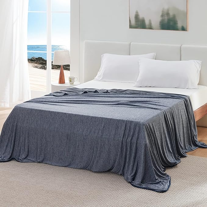 Bedsure Navy Blue Cooling Blanket King Size for Hot Sleepers - Summer Cold Blanket for King Size Bed with Rayon Derived from Bamboo, Ice Cool Cold Arc-Chill Thin Summer Bedding Essentials, 108x90