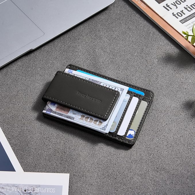 Toughergun Slim Wallet for Men RFID Blocking Money Clip, Minimalist Front Pocket Credit Card Holder, Magnetic Thin Mens Wallets with ID Window