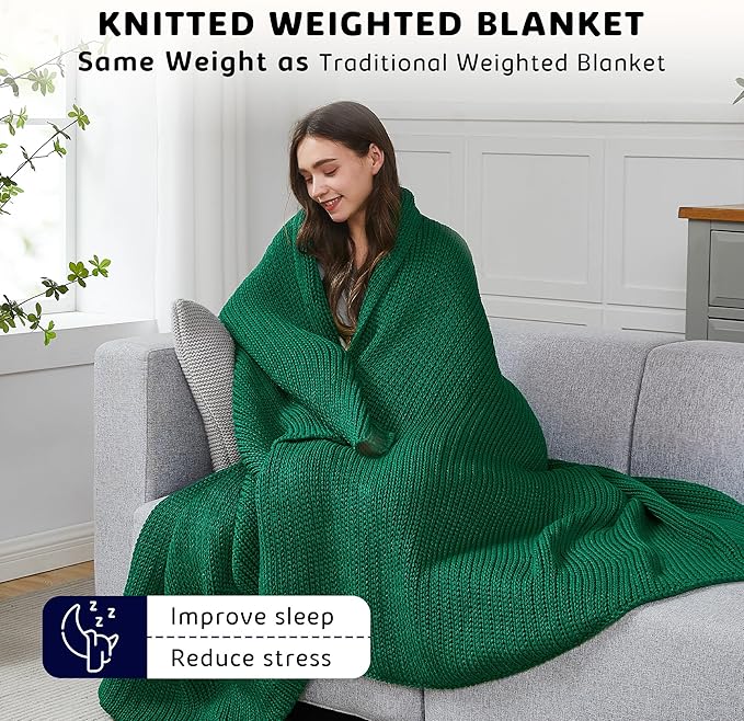 L'AGRATY Knitted Weighted Blanket - 48"x72" 15lbs Cooling Chunky Knit Heavy Blanket for Adults Braided Crochet Throw Thick Cable Yarn Knit Decorative No Beads Evenly Weighted Machine Washable