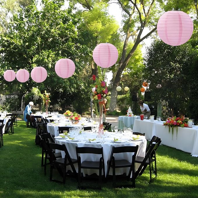 20Pcs Pink Paper Lanterns for Parties, 6” 8” 10” 12” Chinese Asian Hanging Round Paper Lanterns for Birthday Wedding Halloween Christmas Home Decor Party Decor