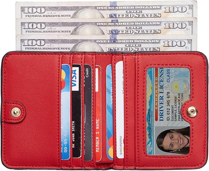 Toughergun Women’s Small Slim Leather Wallet with RFID Protection, Compact Bifold Mini Purse with Clear ID Window