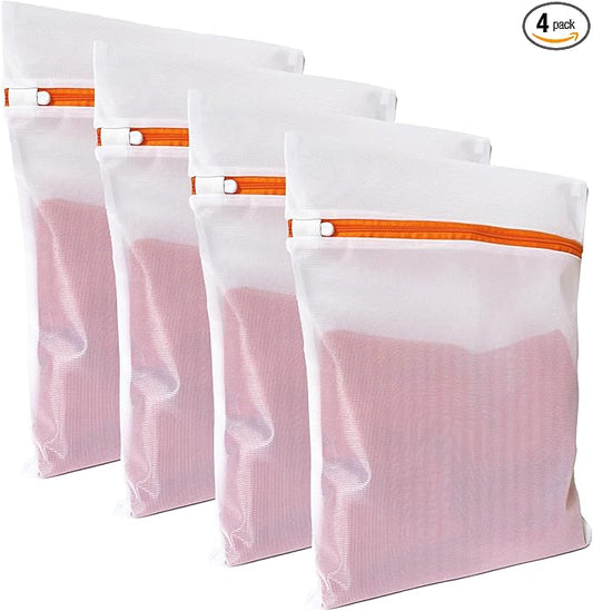 4 Pack Mesh Laundry Bags for Delicates 12inx16in (30cmx40cm), Dryer Safe, Breathable Fine Net, Sturdy Anti-Rust Zipper, Mesh Laundry Bags for Lingerie, Bra, Underwear, Sneakers, Socks, Laundry Club™