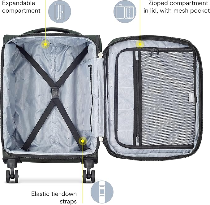 DELSEY PARIS Sky Max 2.0 Softside Expandable Luggage with Spinner Wheels 3 Piece Set, Green, 21, 24, 28 Inch
