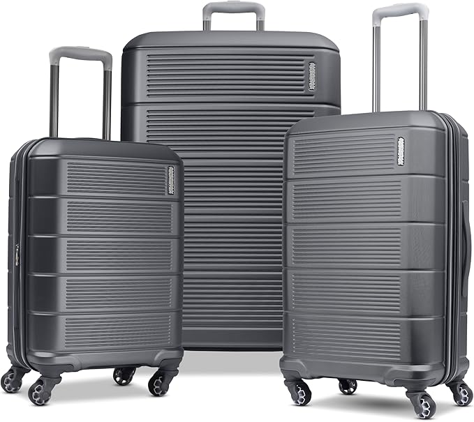American Tourister Stratum 2.0 Expandable Hardside Luggage with Spinner Wheels, Charcoal, 3-Piece Set (20/24/28)