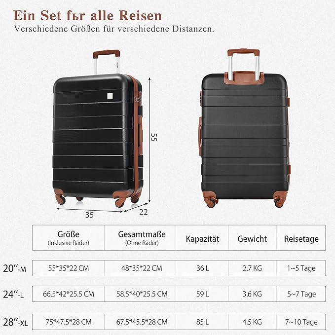 Merax 3 Piece ABS Hardshell Luggage Sets Spinner Wheel Suitcase TSA Lock Suit Case