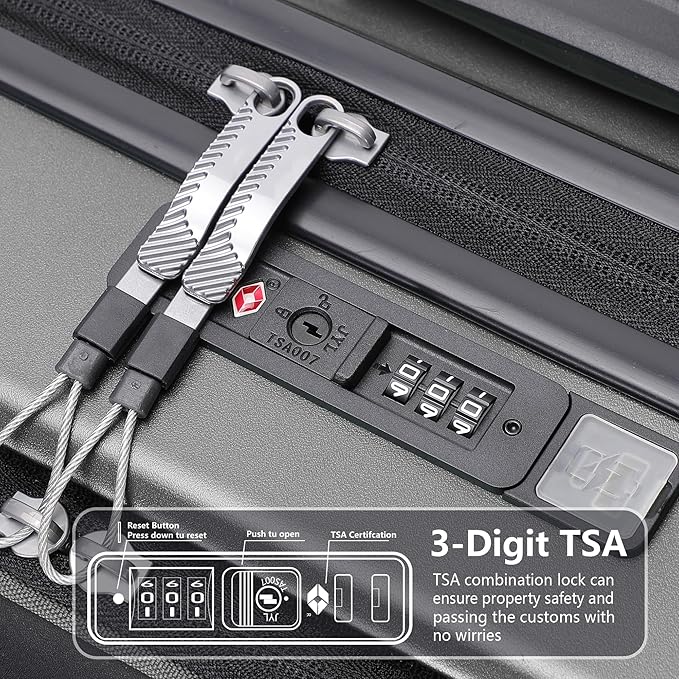 Luggage Sets 2 Piece, Carry On Luggage with Front Pocket & USB Port and 28 Inch Expandable Checked Luggage, Hybrid Soft Front & Hard Shell Suitcases with Spinner Wheels & TSA Lock, Grey