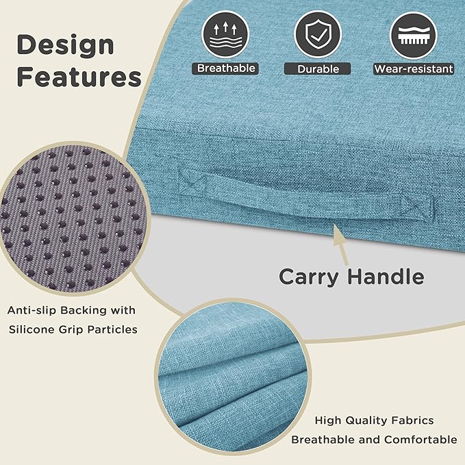 AddGrace Recliner Cushions for Elderly Thick Seat Cushion 20"x20"x4" Chair Pads with Non Slip Backing and Washable Cover for Couch Armchair Chairs Light Blue