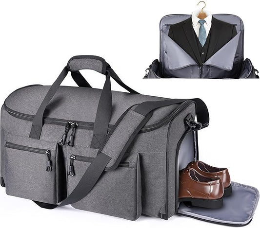 HILOMON Convertible Duffle Bags for Travel Carry On Suit Duffle Bags with Shoulder Strap 2 in 1 Hanging Garment Duffle Bag for Men Women (Grey)