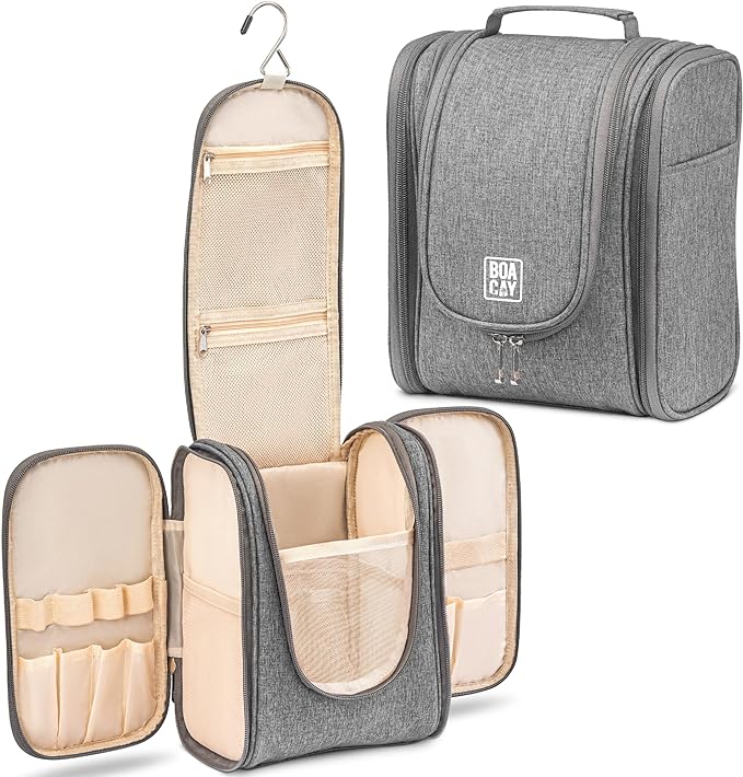 BOACAY Hanging Travel Toiletry Bag for Women and Men, Makeup Bag, Bathroom & Shower Organizer Kit for Accessories, Cosmetics, Travel Essentials
