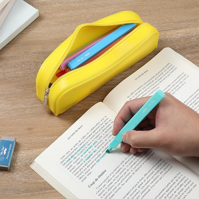 Mr. Pen- Silicone Pencil Case Pouch, Yellow, Aesthetic Multipurpose Design, Aesthetic Pencil Case Small, Silicone Makeup Bag