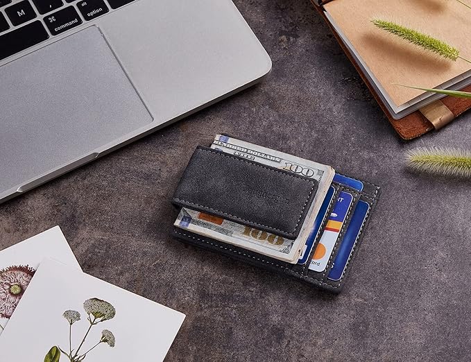 Toughergun Slim Wallet for Men RFID Blocking Money Clip, Minimalist Front Pocket Credit Card Holder, Magnetic Thin Mens Wallets with ID Window