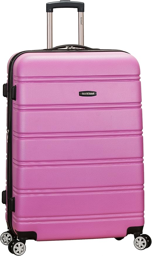 Rockland Melbourne Hardside Expandable Spinner Wheel Luggage, Pink, Checked Large 28"