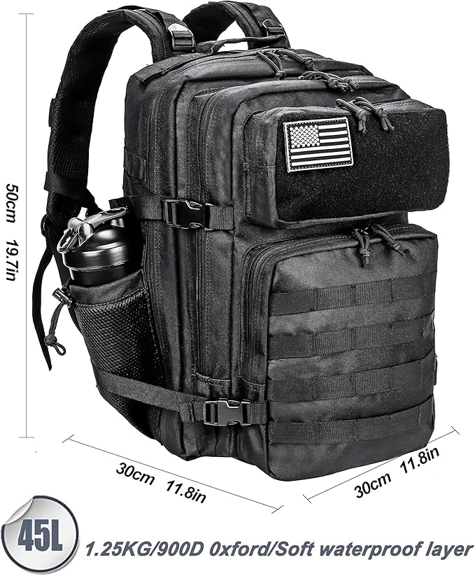 LHI Military Tactical Backpack for Men and Women 45L Army 3 Days Assault Pack Bag Large Rucksack with Molle System