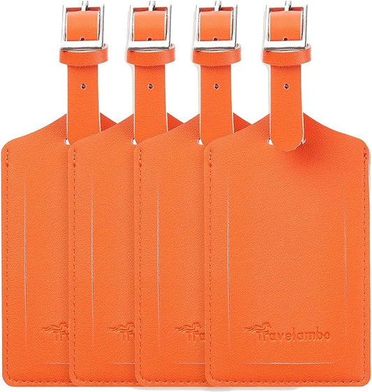 Travelambo Luggage Tags for Suitcases PU Leather Travel Tags Bag Tags Privacy Protection Travel Essentials