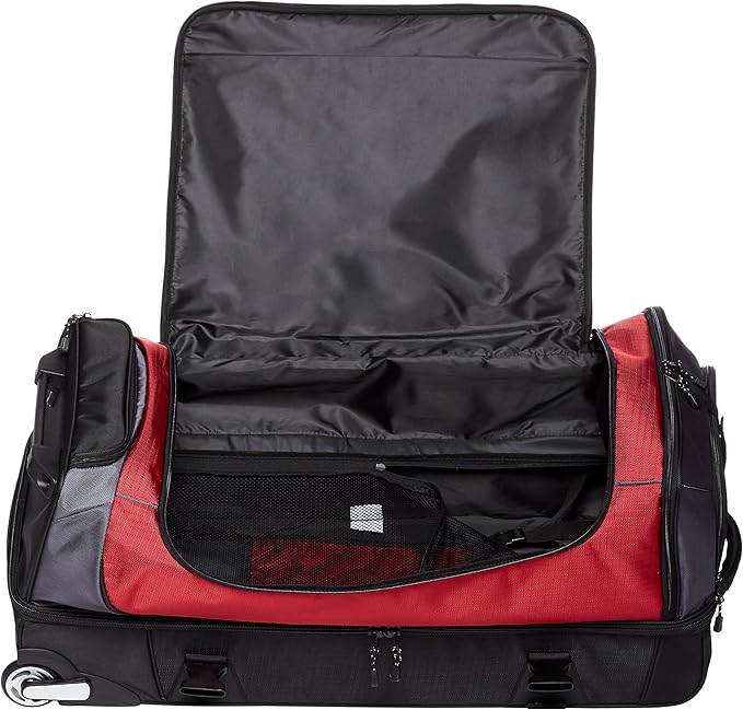 Amazon Basics Ripstop Wheeled Duffel, 35 Inch - Red