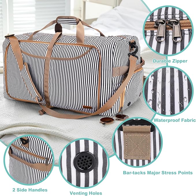100L Duffle Bag for Travel, Large Foldable Waterproof Travel Duffel Bags Weekender Overnight Bag for Men and Women with Shoe Compartment (Stripe)