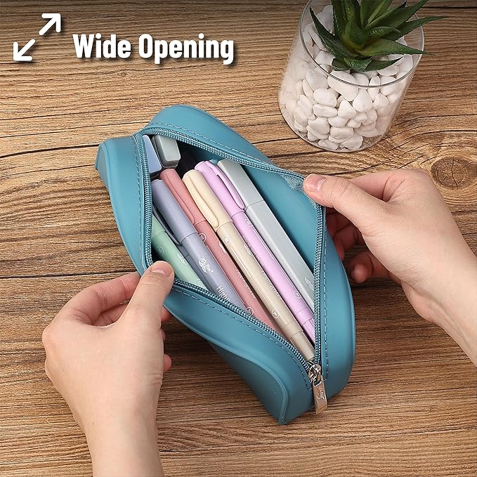 Mr. Pen Silicone Pencil Pouch, Teal Pencil Case, Aesthetic Pencil Bag for Women, Makeup Pouch