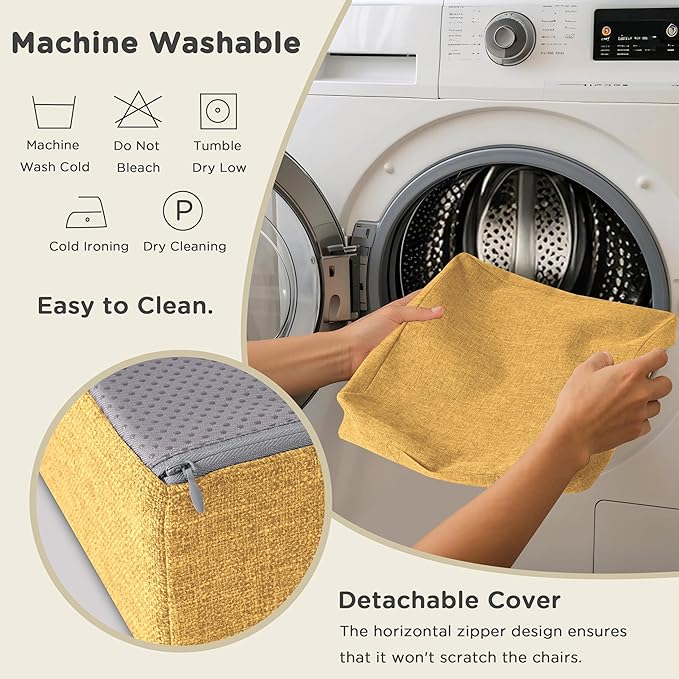 AddGrace Recliner Cushions for Elderly Thick Seat Cushion 20"x20"x4" Chair Pads with Non Slip Backing and Washable Cover for Couch Armchair Chairs Yellow
