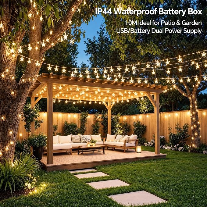33Ft 80LED Remote Control Fairy Lights Battery and USB Operated, Warm White Star Fairy String Lights with Timer,Waterproof for Home Bedroom Wedding Dorm Wall Window Tent LoftBed Patio Party Decor